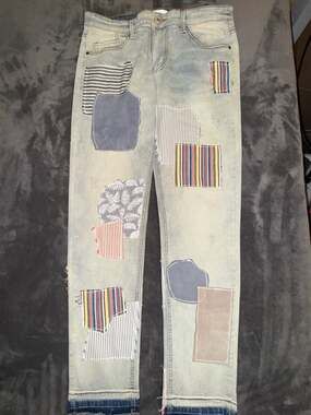 KDNK Patchwork Distressed Skinny Fit Denim Jeans Size 34